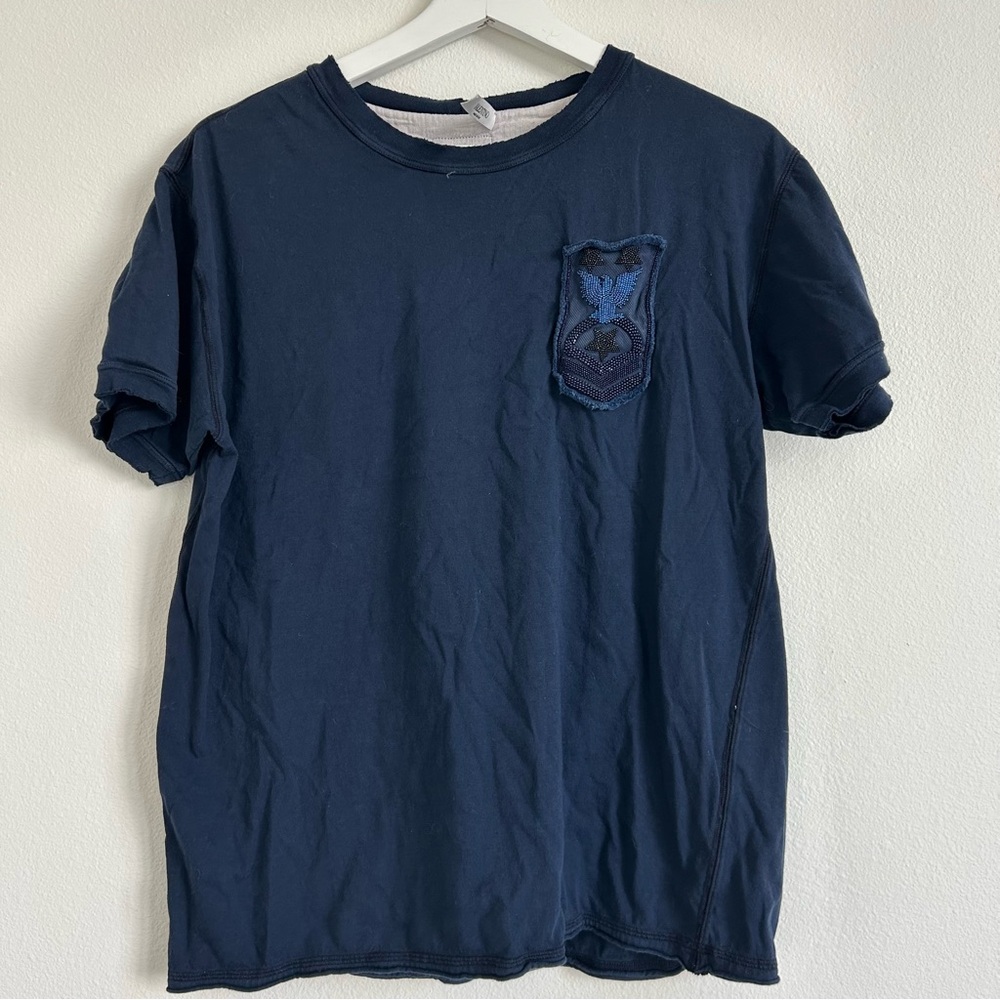 Valentino Dark Blue Shirt with Beaded Embroidery Design